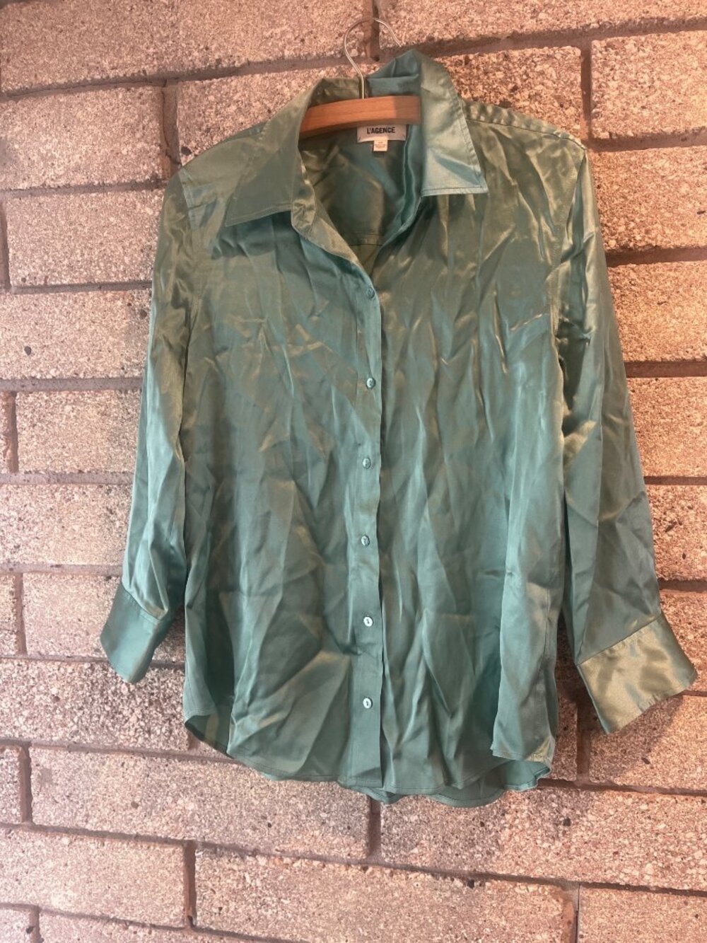 LAgence Womens 100% Silk Green Button-Up Blouse S/P